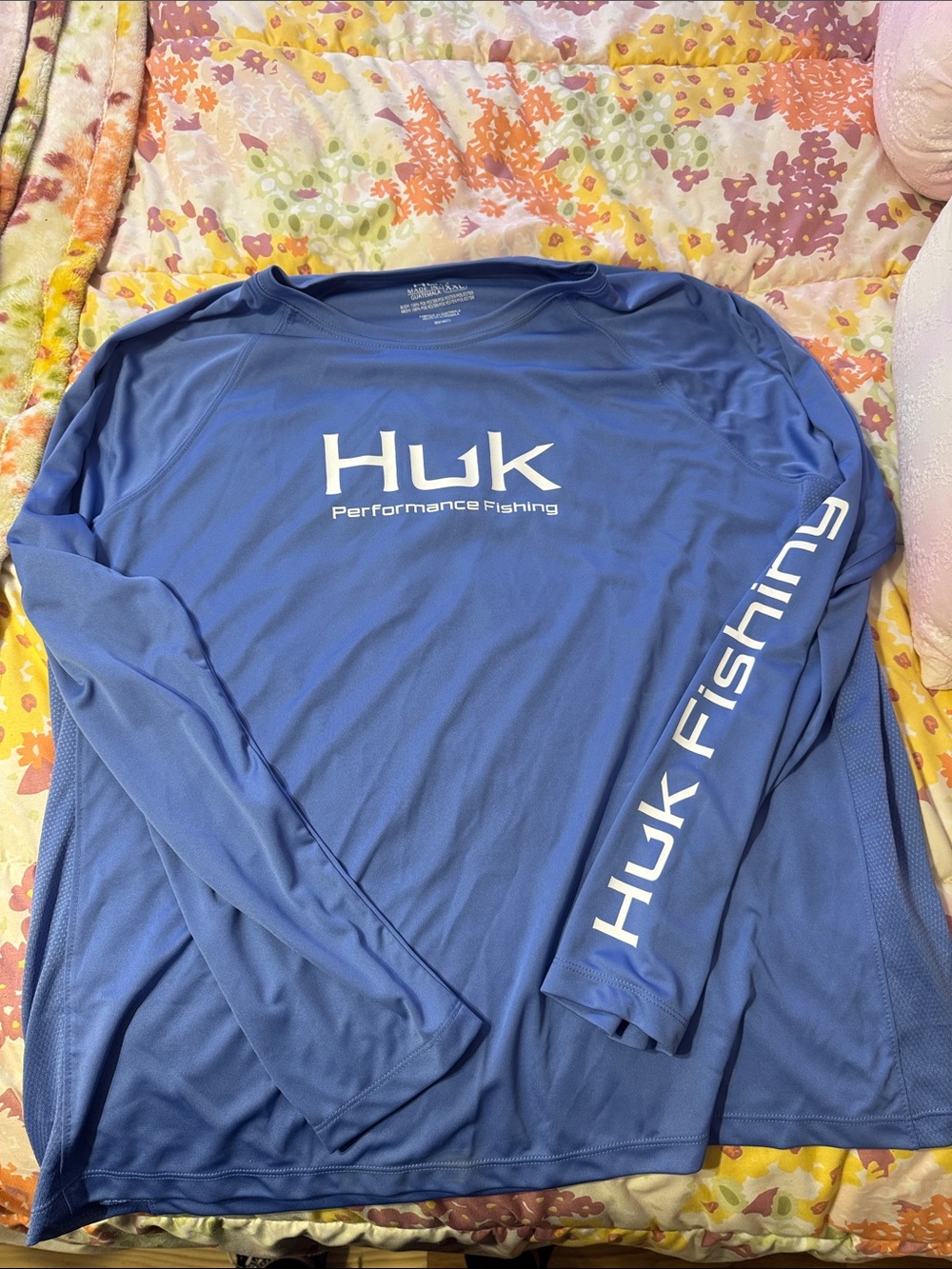 Huk Long-Sleeve Performance Fishing Shirt - Royal Blue with White Logo Size XXL